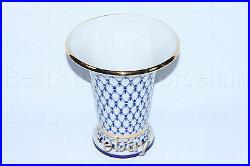 Russian Imperial Lomonosov Porcelain Vase Empire Cobalt Net 22k Gold Russia Rare