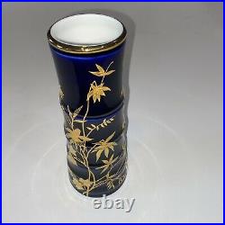 Russian Imperial Lomonosov Porcelain Vase Flowers Bamboo Cobalt Blue Gold