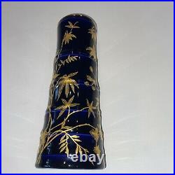 Russian Imperial Lomonosov Porcelain Vase Flowers Bamboo Cobalt Blue Gold