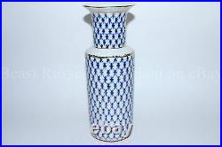 Russian Imperial Lomonosov Porcelain Vase for Flower Cobalt Net 22k Gold Russia