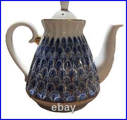 Russian Imperial Lomonosov Steep Cup FORGET ME NOT Teapot Plate Cobalt 22K Gold
