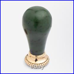 Russian'Imperial Period', Nephrite Jade, Gold And White Chalcedony Desk Seal