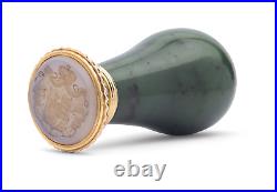 Russian'Imperial Period', Nephrite Jade, Gold And White Chalcedony Desk Seal