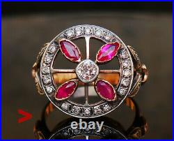 Russian Imperial Ring 1ctw Diamonds + Rubies solid 56 14K Gold Ø US 8.5 /5.4 gr