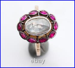 Russian Imperial Ring solid 56 14K Gold 1.85ct Diamond Rubies Ø US7.5 /2.8gr