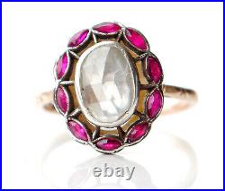 Russian Imperial Ring solid 56 14K Gold 1.85ct Diamond Rubies Ø US7.5 /2.8gr