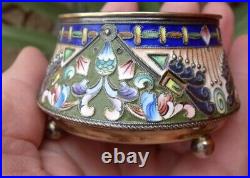 Russian Imperial Silver Gilded Enamel Salt cellar by 20th Artel, Russian Art Nouv