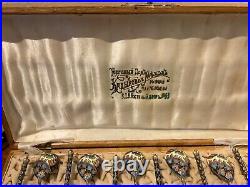 Russian Imperial Silver Gilded Enamel Spoon set of 12 in mint condition boxed