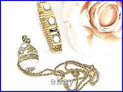 Russian Jewelry Gold 24k Fabergé egg Necklace White Mother's day gift for Mom HM