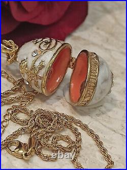 Russian Jewelry Gold 24k Fabergé egg Necklace White Mother's day gift for Mom HM
