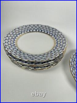 Russian Lomonosov Imperial Porcelain Cobalt Blue/White/Gold 6 Dessert Plates 6