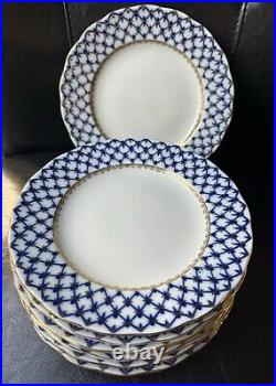 Russian Lomonosov Imperial Porcelain Cobalt Blue/White/Gold 7 Plates D 7