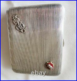 Russian Silver With Gold Enameled Emblem Cigarette Case