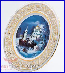 Russian imperial Gardner Verbilki porcelain decorative wall plate Winter Troika