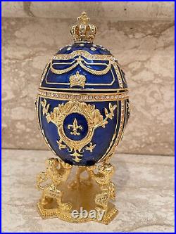Sapphire Blue Faberge Russian Imperial egg Faberge egg Jewelry box 24k GOLD Hmde