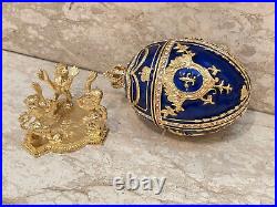 Sapphire Blue Faberge Russian Imperial egg Faberge egg Jewelry box 24k GOLD Hmde
