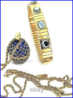 Sapphire Blue Fabrege egg Jewelry for women Necklace & Bracelet HANDMDE 24K GOLD