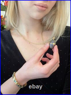Sapphire Blue Fabrege egg Jewelry for women Necklace & Bracelet HANDMDE 24K GOLD