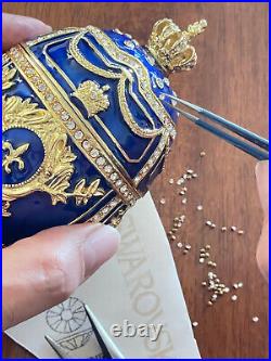 Sapphire Faberge egg Swarovski Handset 24k GOLD Faberge egg trinket box Handmade