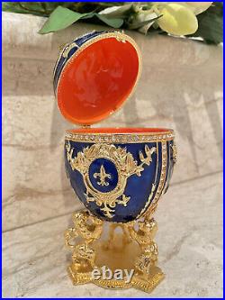 Sapphire Faberge egg Swarovski Handset 24k GOLD Faberge egg trinket box Handmade