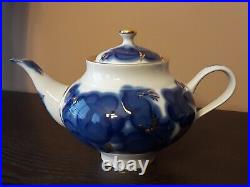 Set of 2 Lomonosov Imperial Russian Porcelain Tea Pots Blue/White/Gold New
