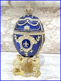 Something Blue Newlywed Faberge Egg Imperial Russian Faberge + Gold Wreath SET