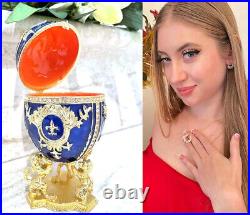 Something Blue Newlywed Faberge Egg Imperial Russian Faberge + Gold Wreath SET