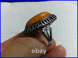 Soviet Vintage Large Silver 875 Royal Amber Ring Natural Stone Stamp Ussr Rare