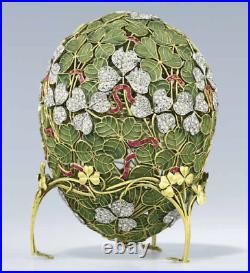 Spectacular 1900 Faberge Gold Diamonds Enamel Clover Shamrock Easter Egg Charm