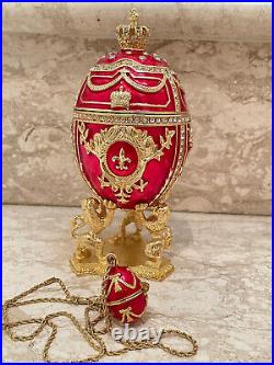 Stunning Faberge Egg SET Necklace Pendant TrinketBox 24k GOLD Handmade present