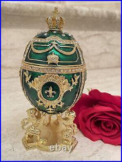 Stunning Handmade Green Faberge Egg Royal Fabergé Egg Swarovski Gold Faberge HMD