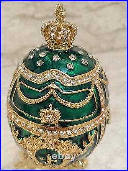 Stunning Handmade Green Faberge Egg Royal Fabergé Egg Swarovski Gold Faberge HMD