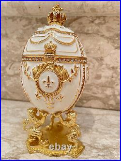 Stunning Handmade White Faberge Egg Royal Fabergé Egg Russian Faberge HMDE
