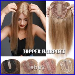 THICK Clip In Topper Hairpiece Remy Human Hair Toupee Top Piece Silk Base Wiglet