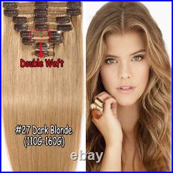 THICK DOUBLE WEFT Remy Human Hair Extensions Clip In Full Head Black 8-24Inch UK