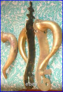 Three Heavy Antique Imperial Russian Bronze Brass Door Pull Handle Horns Signed