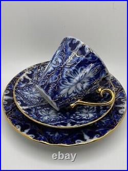 Ussr Russian Lomonosov Cobalt Blue Gold Trio Plate Coffee Cup Saucer Teacup
