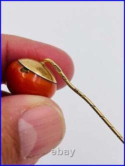 Victorian Russian Imperial 56 Gold 14K Coral Romanov Stick Pin