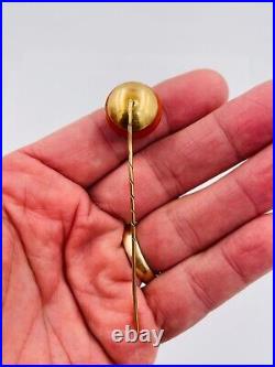 Victorian Russian Imperial 56 Gold 14K Coral Romanov Stick Pin