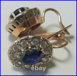 Vintage! 14k Solid Yellow Gold Royal Blue Sapphire Earrings. 8.17 Gram