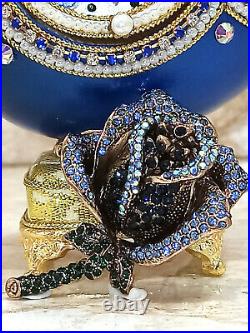 Vintage Blue Rose Faberge egg Imperial Russian Musical Jewelry box SET 5ct HMADE