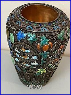 Vintage Imperial Russian Enamel Gilded Silver Beautiful Vase 5.5