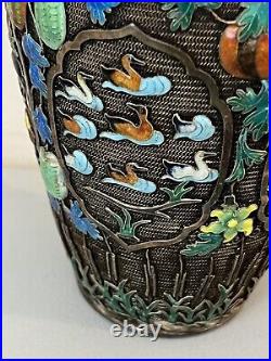 Vintage Imperial Russian Enamel Gilded Silver Beautiful Vase 5.5