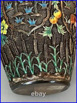 Vintage Imperial Russian Enamel Gilded Silver Beautiful Vase 5.5