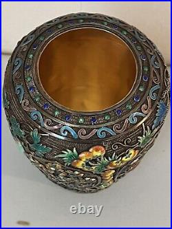 Vintage Imperial Russian Enamel Gilded Silver Beautiful Vase 5.5