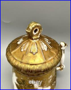 Vintage Kuznetsov Russian Imperial Enamel Gold Coating Porcelain Mug With Lid