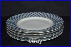 Vintage LOMONOSOV Cobalt Blue Gold Net 4 Dinner Plate Imperial Porcelain Russian