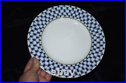 Vintage LOMONOSOV Cobalt Blue Gold Net 4 Dinner Plate Imperial Porcelain Russian