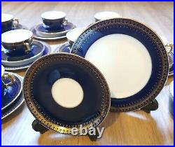 Vintage Porcelain Coffee Set Cobalt Blue & 24ct gold trim 27 pieces? Read