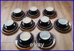 Vintage Porcelain Coffee Set Cobalt Blue & 24ct gold trim 27 pieces? Read